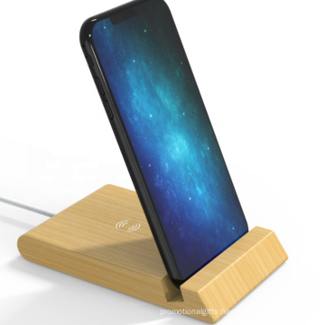 ECO-friendly natural wood embedded mobile phone bracket bamboo   5W  10W wireless fast charger desktop charging pad